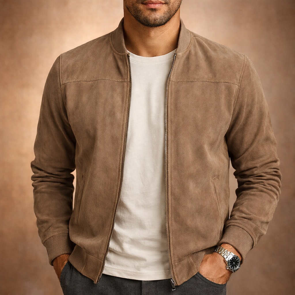 Adelchi Men's Suede-Look Smart Casual Bomber Jacket product view