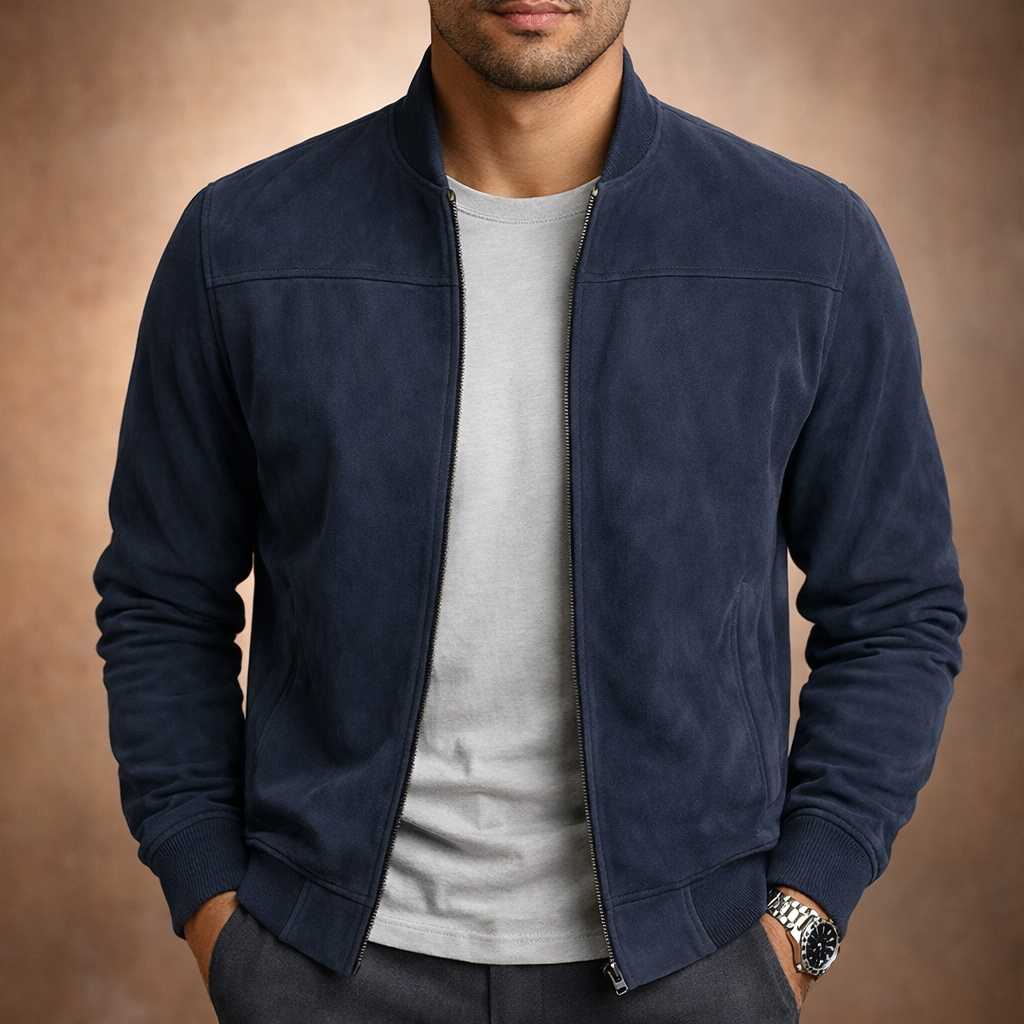 Adelchi Men's Suede-Look Smart Casual Bomber Jacket product view