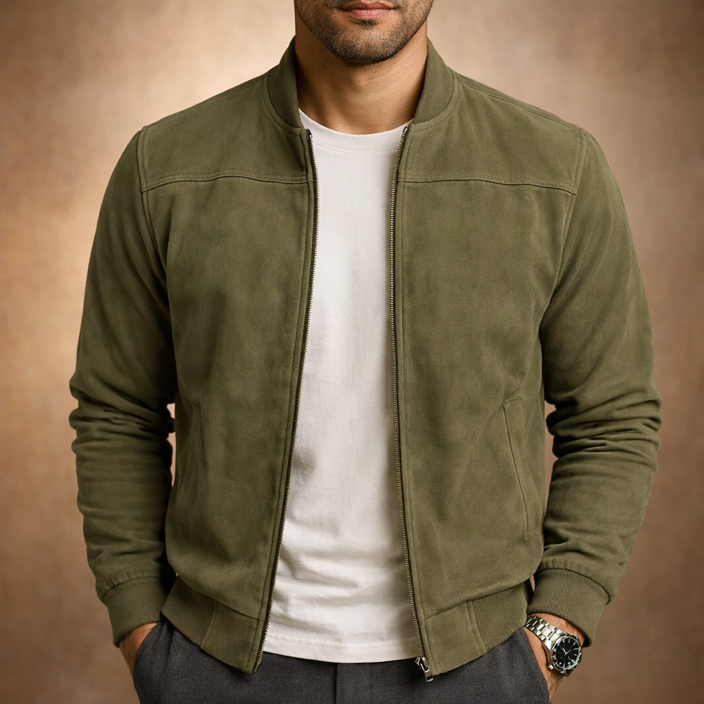 Adelchi Men's Suede-Look Smart Casual Bomber Jacket product view