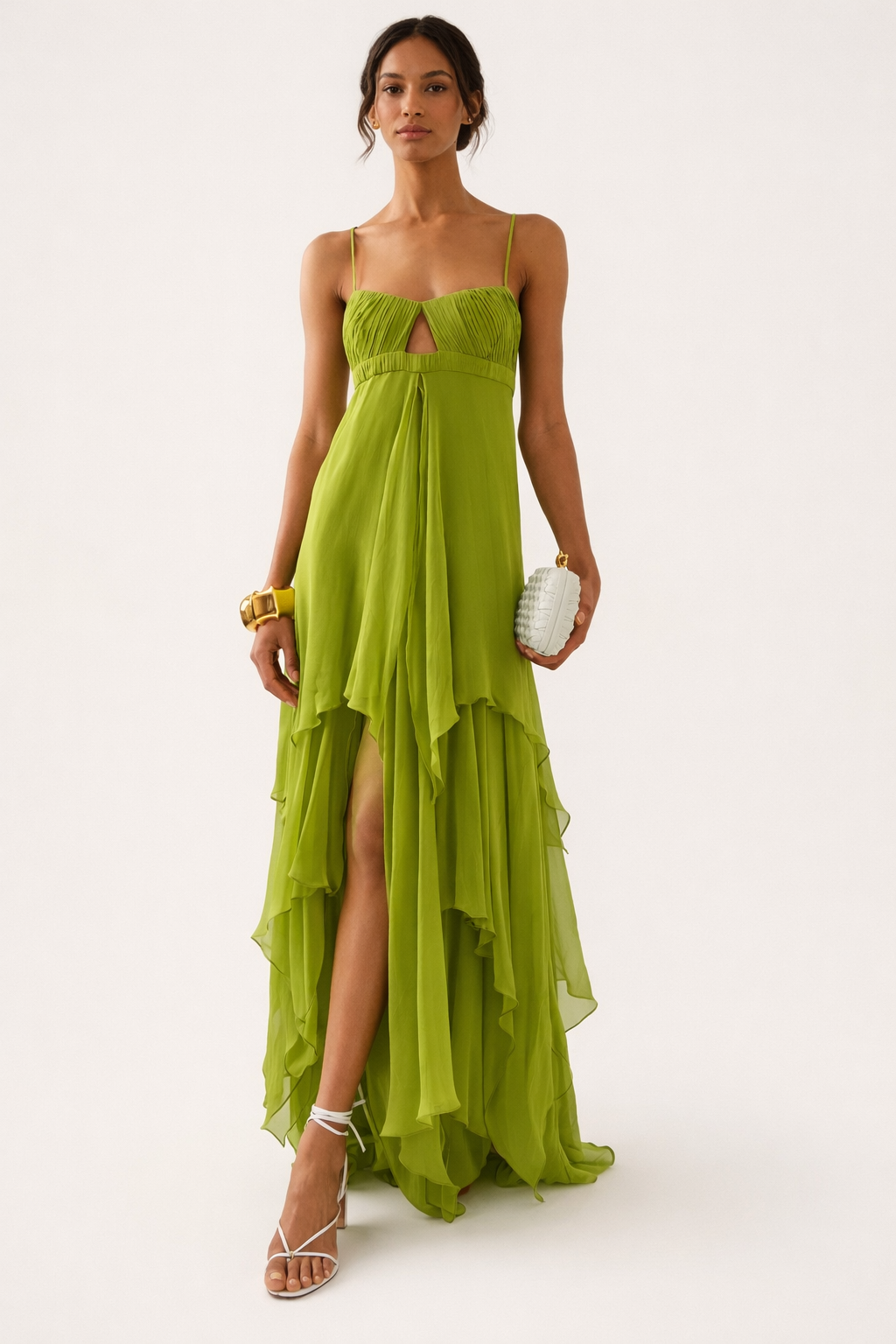 Livia pleated flared maxi dress in green