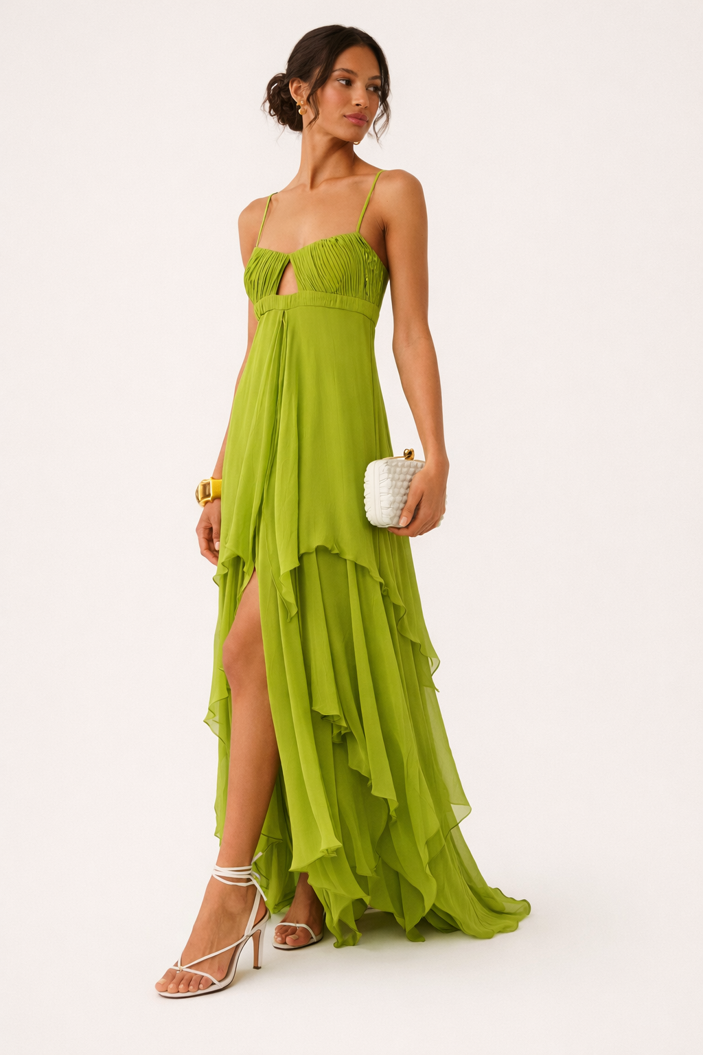 Livia pleated flared maxi dress in green