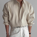 Fabrizio | Men's Minimalist Pleated Long-Sleeve Shirt – Cream