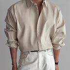 Fabrizio | Men's Minimalist Pleated Long-Sleeve Shirt – Cream