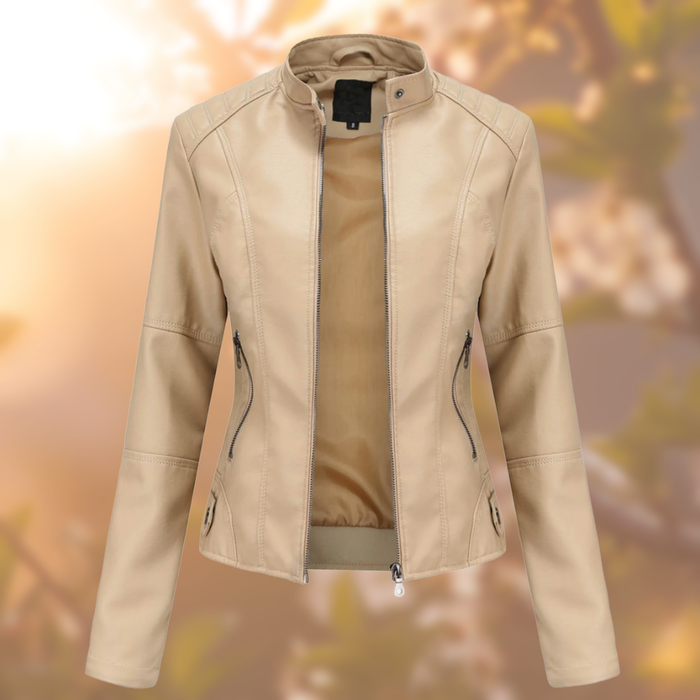 Berenice Women's Fitted Leather-Look Stand-Collar Jacket original photo