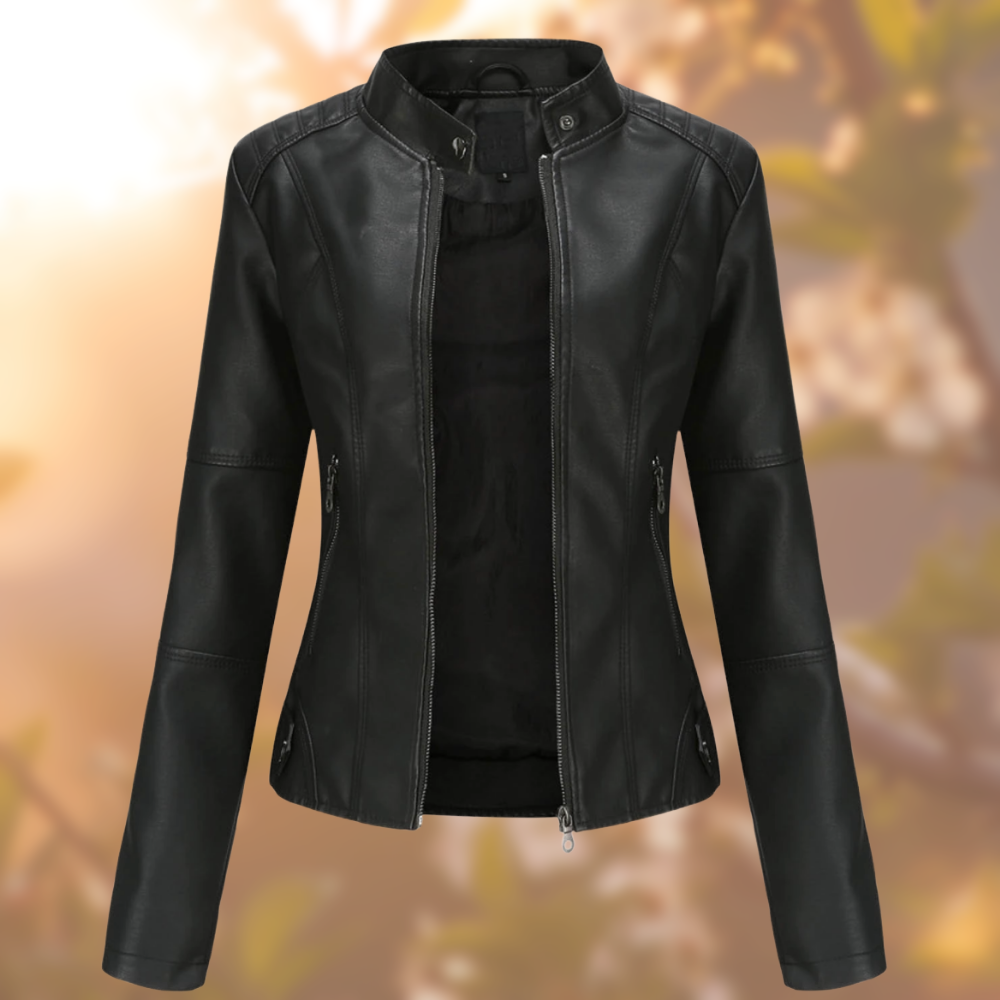 Berenice Women's Fitted Leather-Look Stand-Collar Jacket original photo