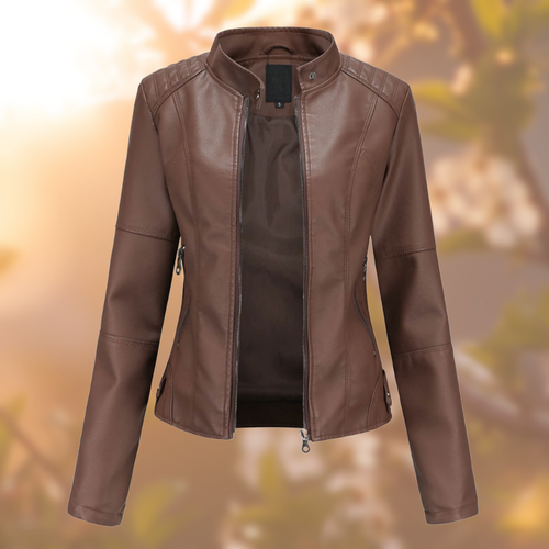 Berenice Women's Fitted Leather-Look Stand-Collar Jacket original photo