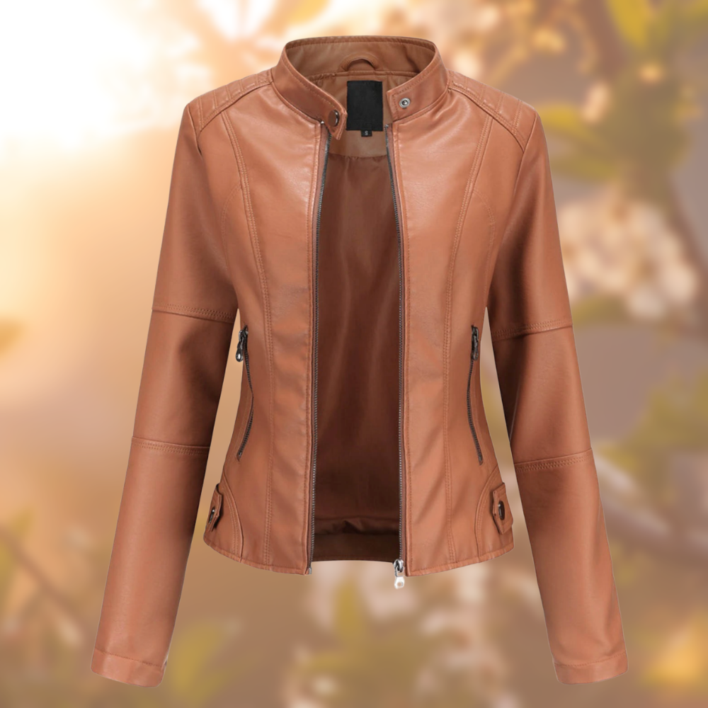 Berenice Women's Fitted Leather-Look Stand-Collar Jacket original photo