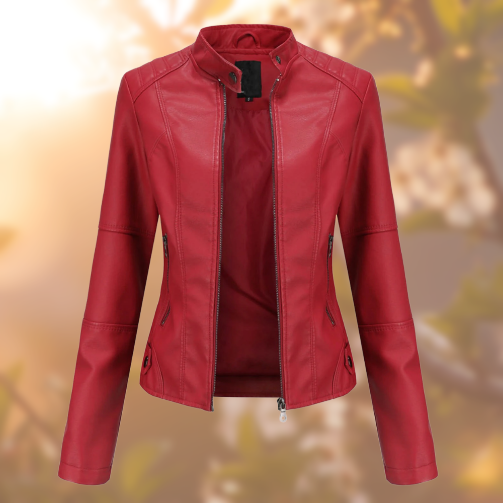 Berenice Women's Fitted Leather-Look Stand-Collar Jacket original photo