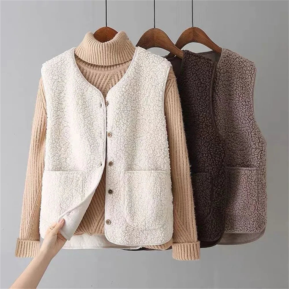 Teresa Women's Shearling-Look Button-Front Layering Vest source product photo