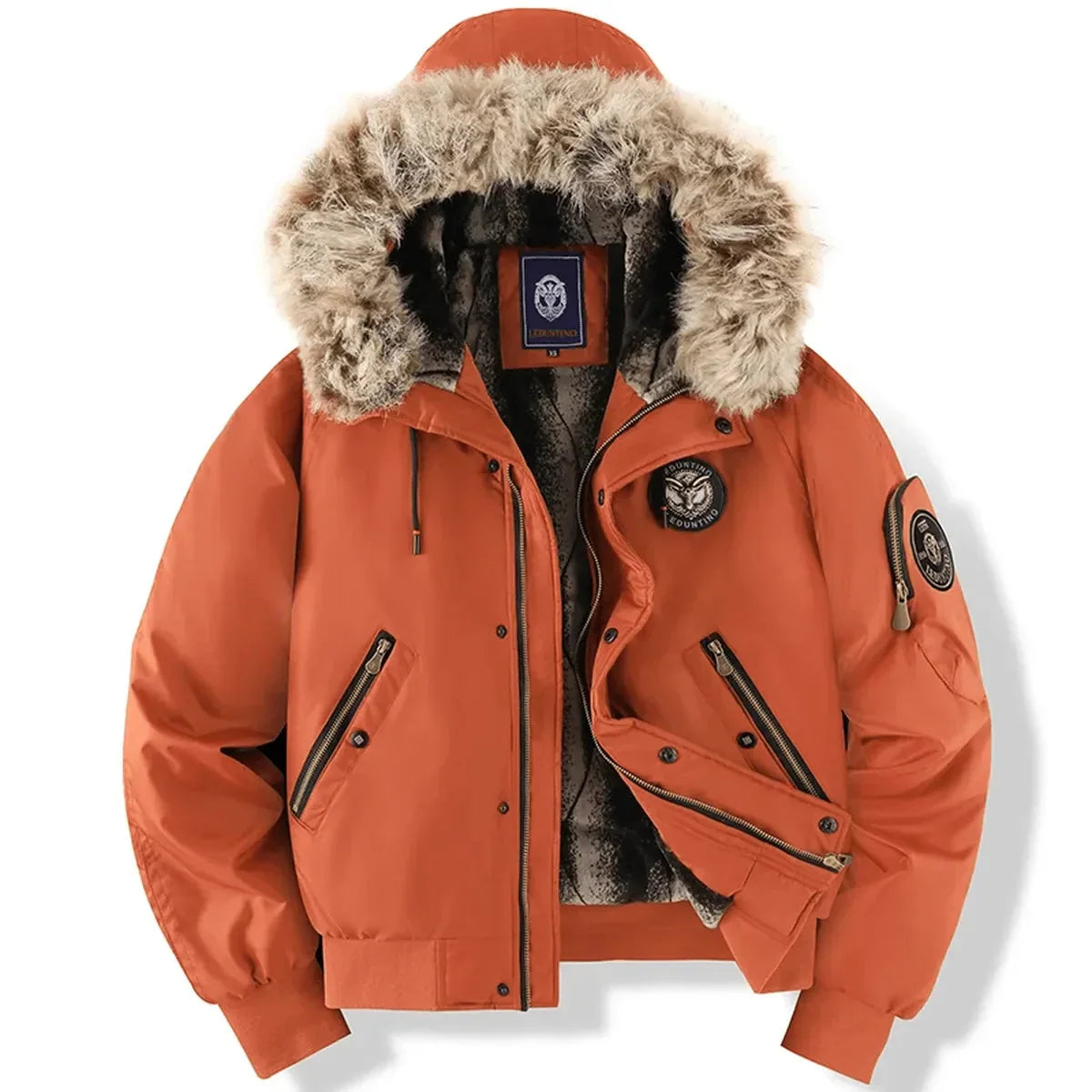 Men's Faux-Fur-Hood Quilted Bomber Jacket original photo
