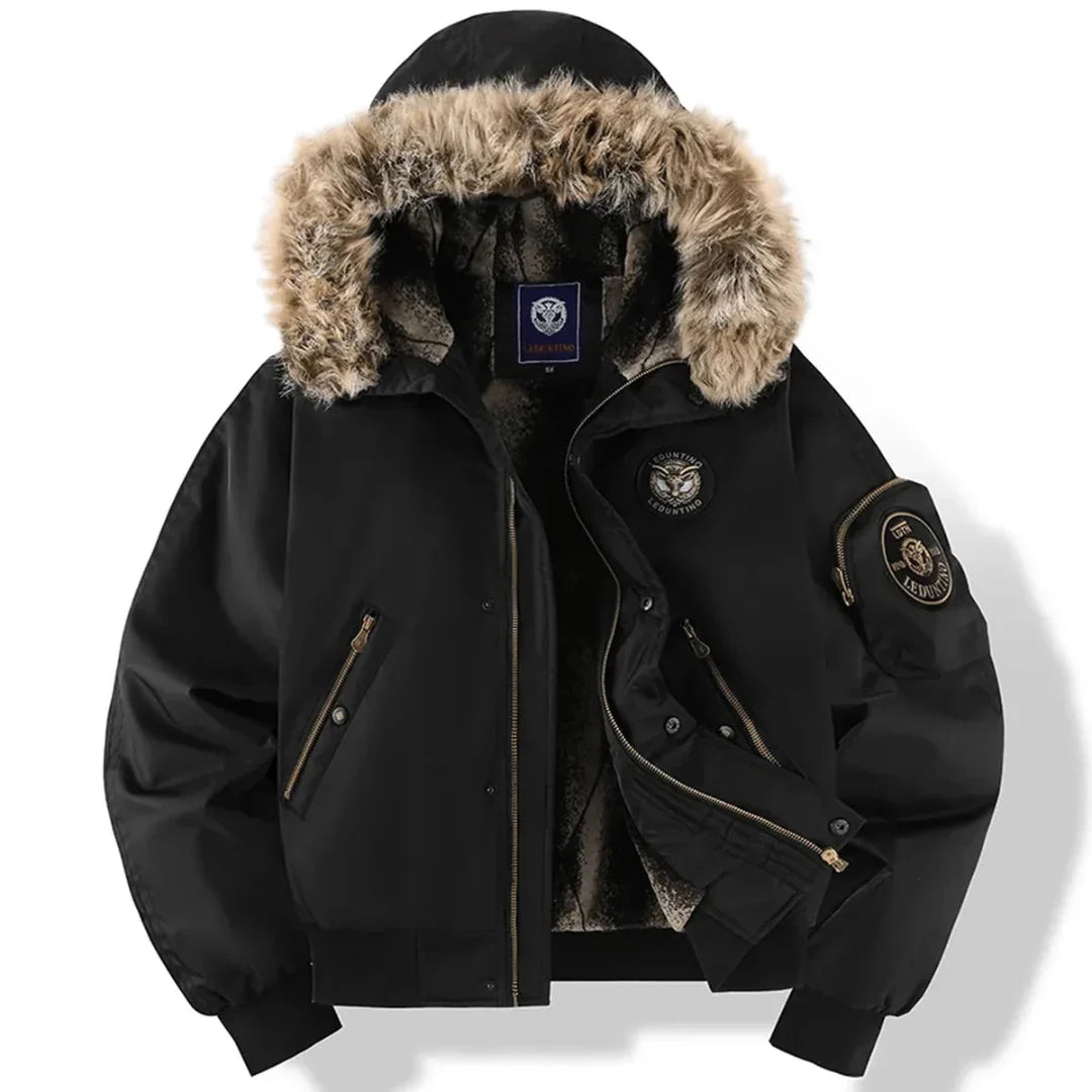 Men's Faux-Fur-Hood Quilted Bomber Jacket original photo