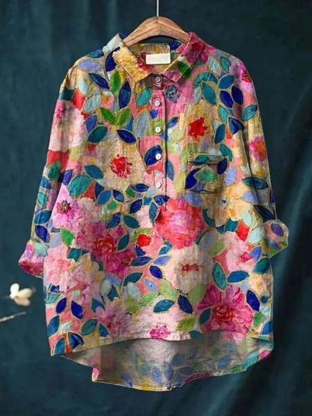 Livia | Women's Lightweight Floral-Print Blouse – Bright Orange