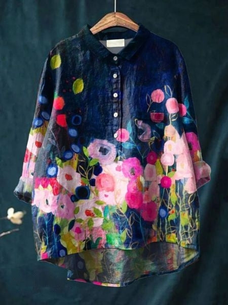 Livia | Women's Lightweight Floral-Print Blouse – Navy