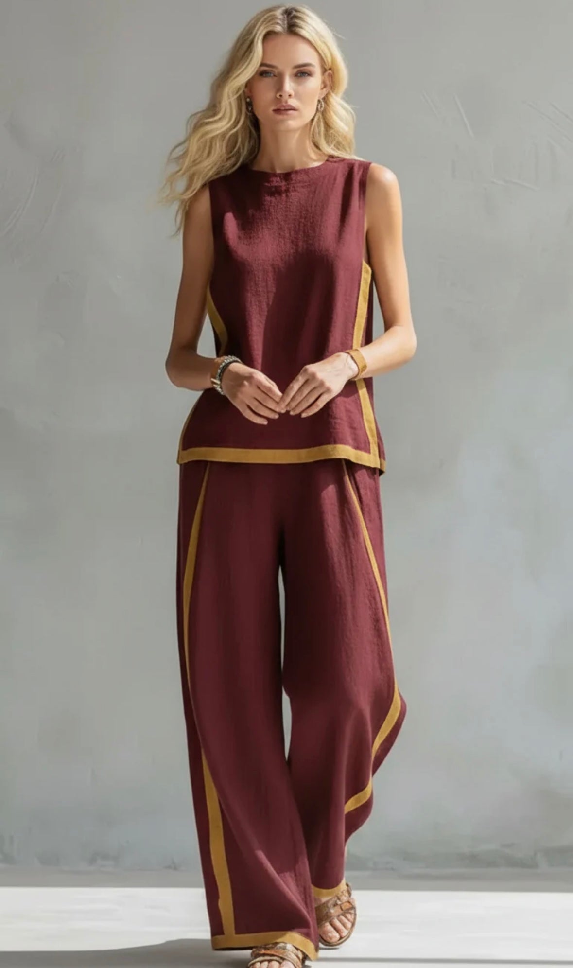 Beatrice | Women's Contrast-Trim Waistcoat and Trousers Set - original view 4