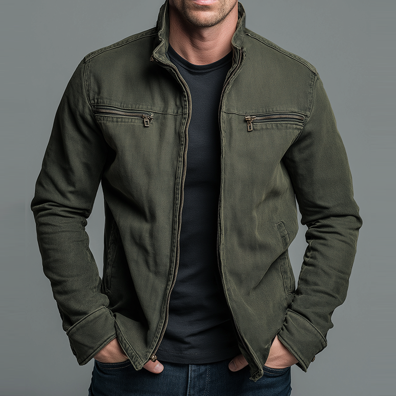 Men's Vintage Stand-Collar Zip Jacket with Pockets original product image 1