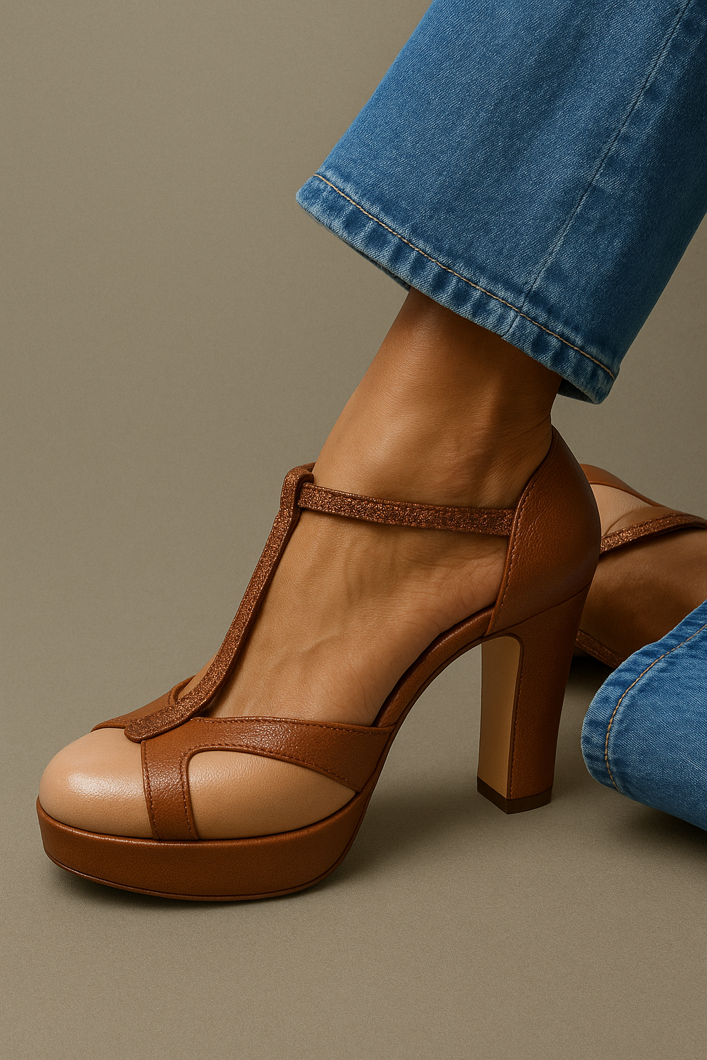 Rachele | Women's Retro T-Bar Platform Block-Heel Shoes - authentic source photo 1