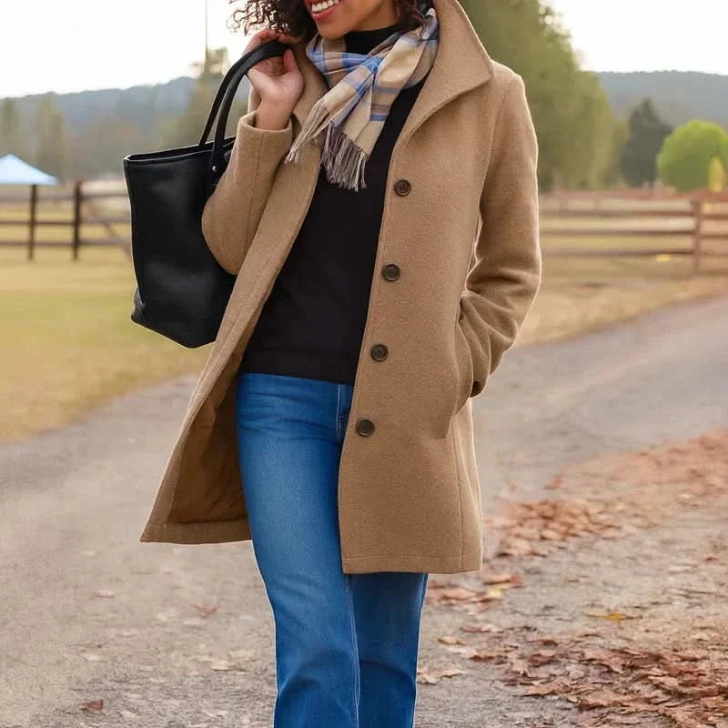 Vittoria | Women's Button-Up Overcoat with Notch Lapels and Straight Cut