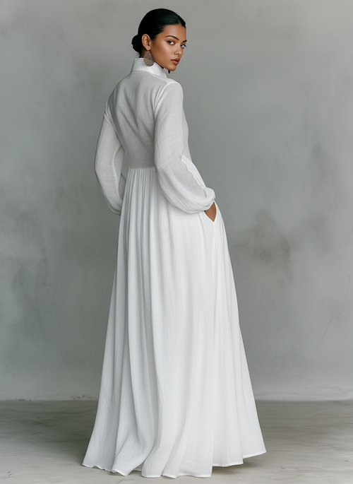 Adriana | Women's High-Neck Patchwork Maxi Dress with Long Sleeves - original image 2