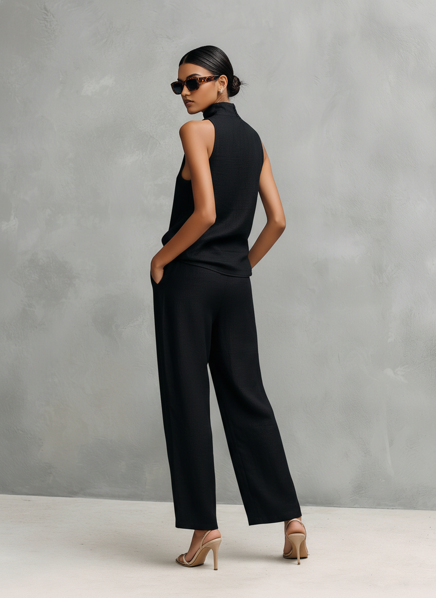 Women's Sleeveless Round-Neck Top and Matching Trousers Set - original photo 6