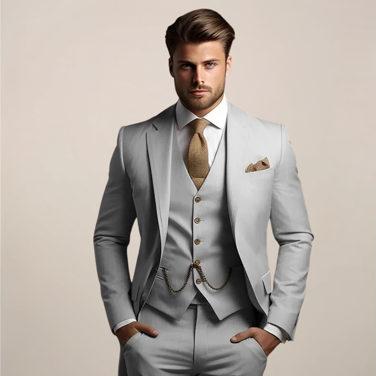 Orazio Men's Classic Tailored Three-Piece Wedding Suit product view