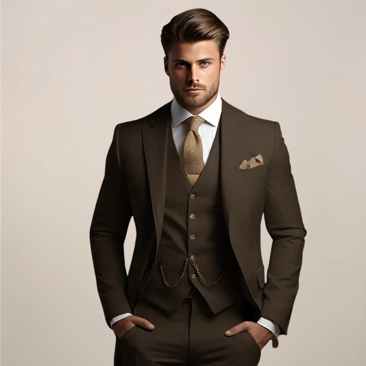 Orazio Men's Classic Tailored Three-Piece Wedding Suit product view