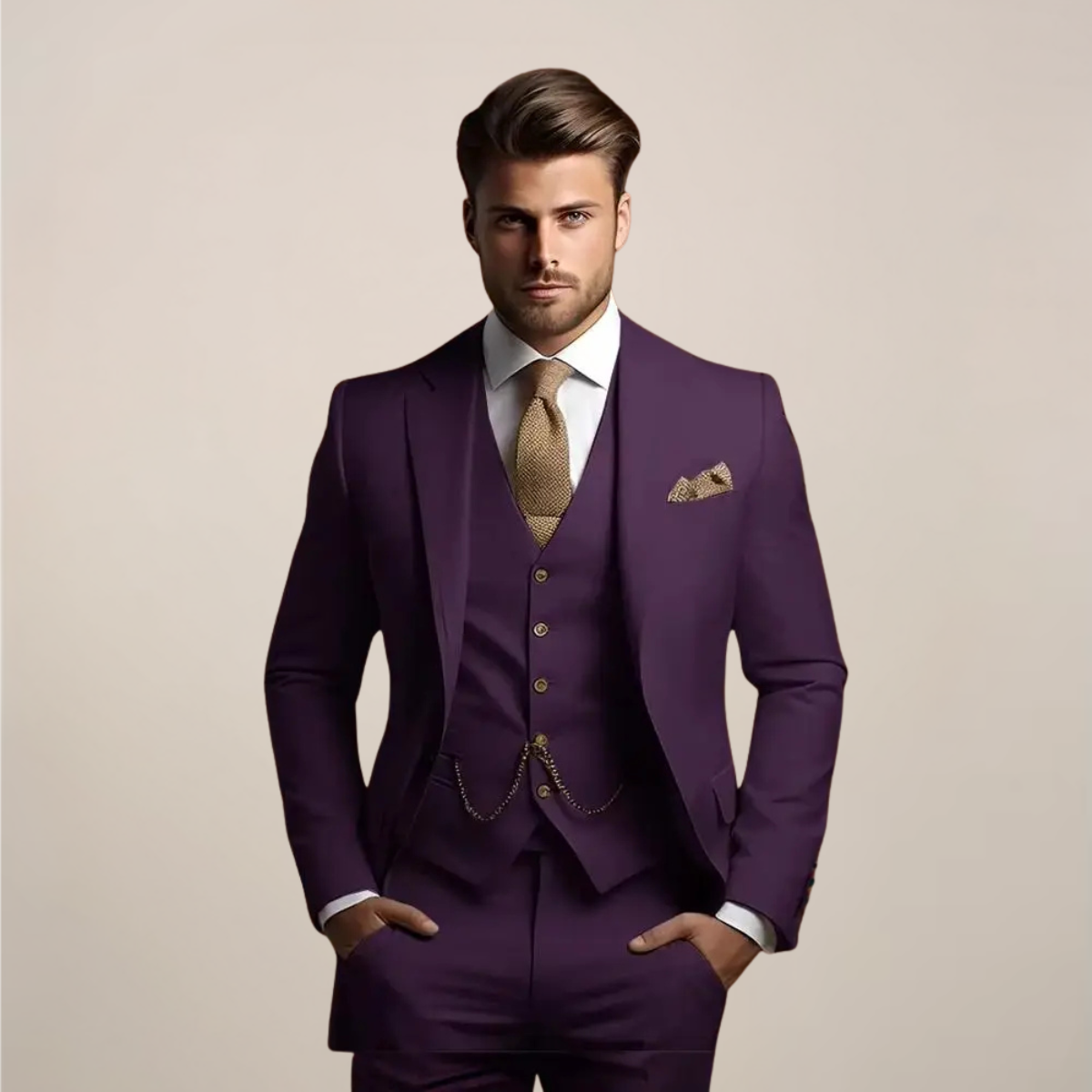Orazio Men's Classic Tailored Three-Piece Wedding Suit product view