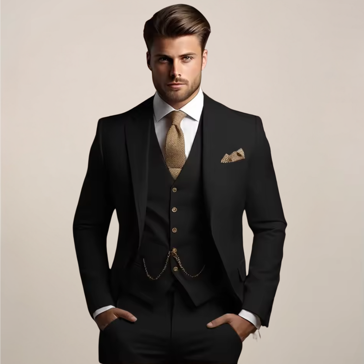 Orazio Men's Classic Tailored Three-Piece Wedding Suit product view