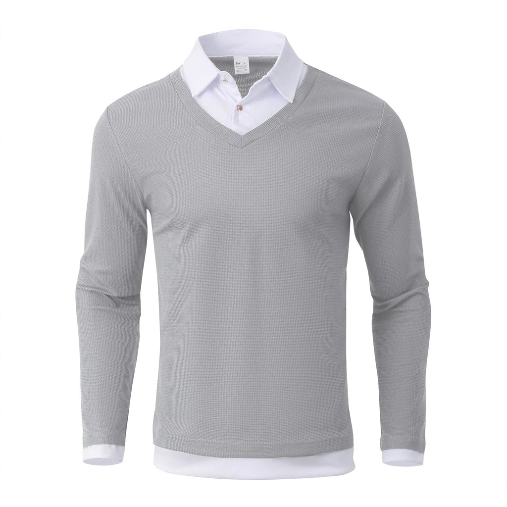 Giulio | Men's Knitted Polo Shirt Colour Block Contrast Collar Long Sleeve