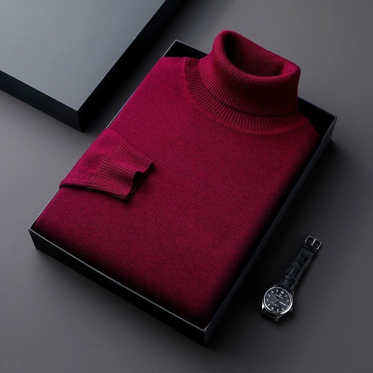 Vittorio | Men's Knitted High-Neck Long-Sleeve Sweater – Dark Red