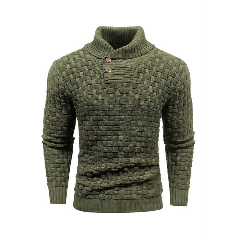 Fabio | Maglione da uomo con collo a scialle, maglia testurizzata, abbottonatura al collo e polsini a coste