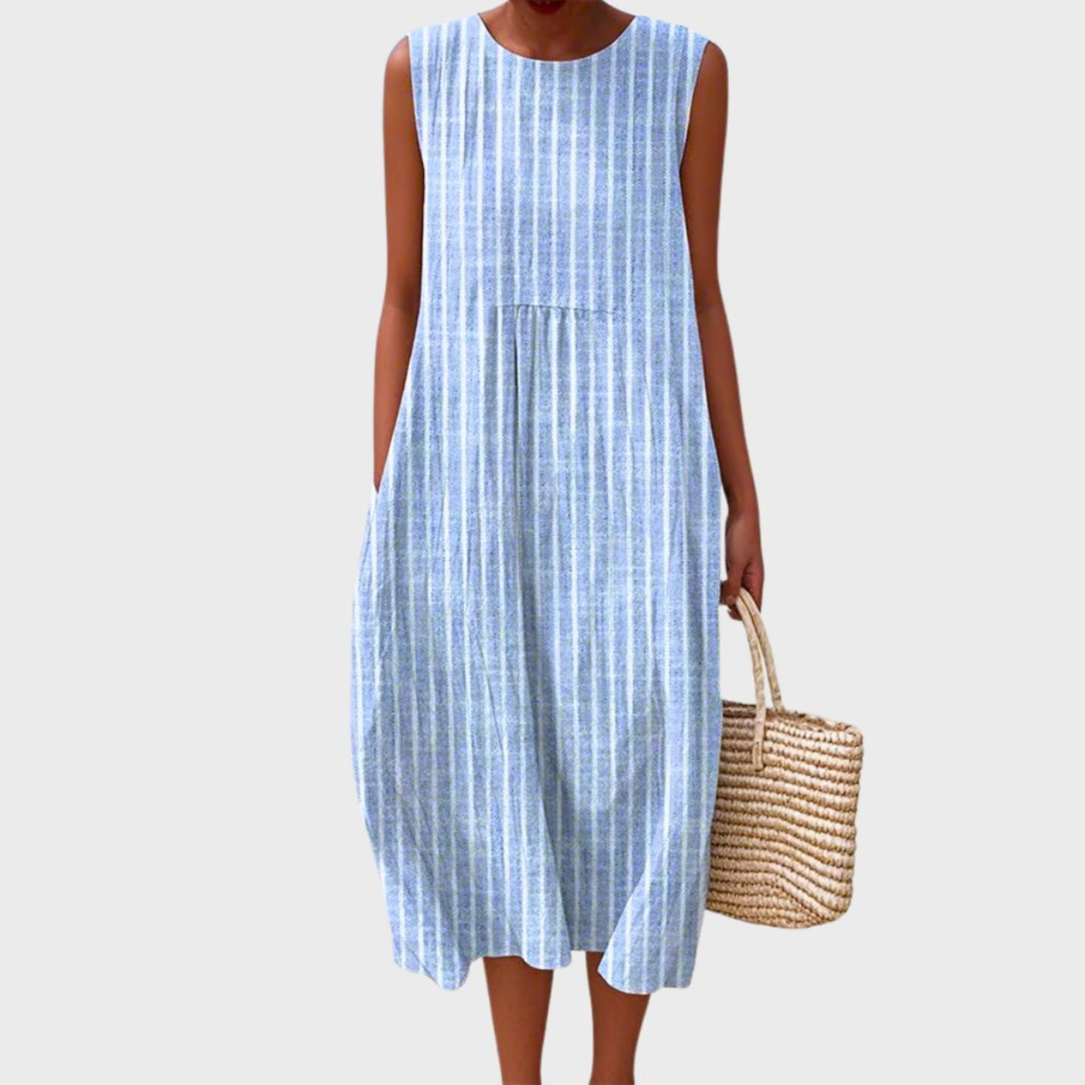 Women's Sleeveless Blue Plaid Midi Dress with Tiered Silhouette - original product view 4