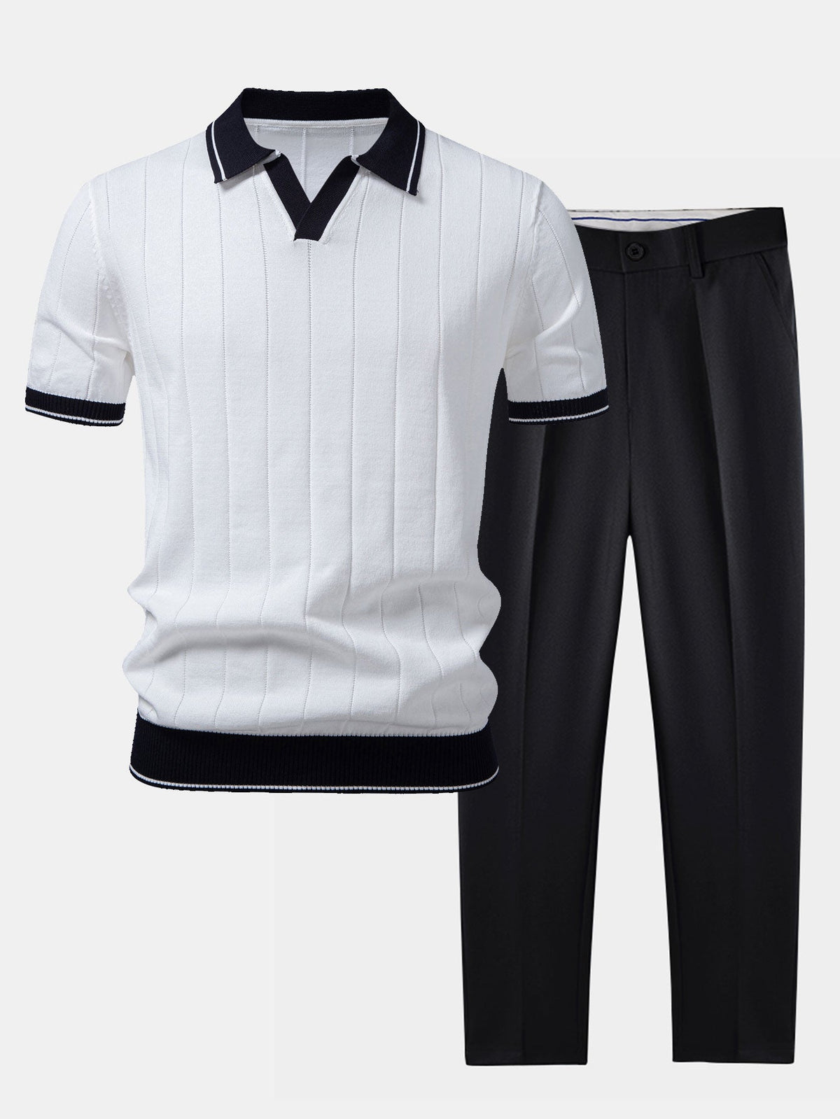 Egidio Men's Textured Knit Polo and Tapered Trousers Set product view