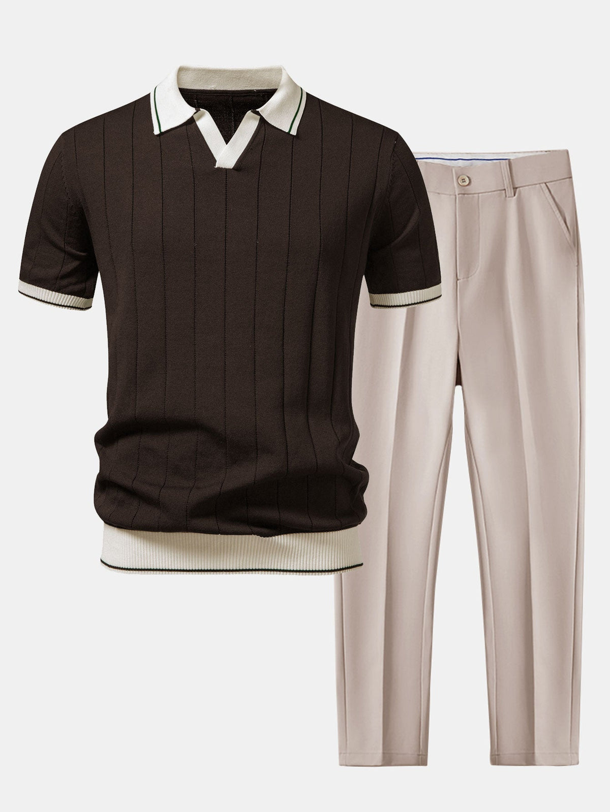 Egidio Men's Textured Knit Polo and Tapered Trousers Set product view
