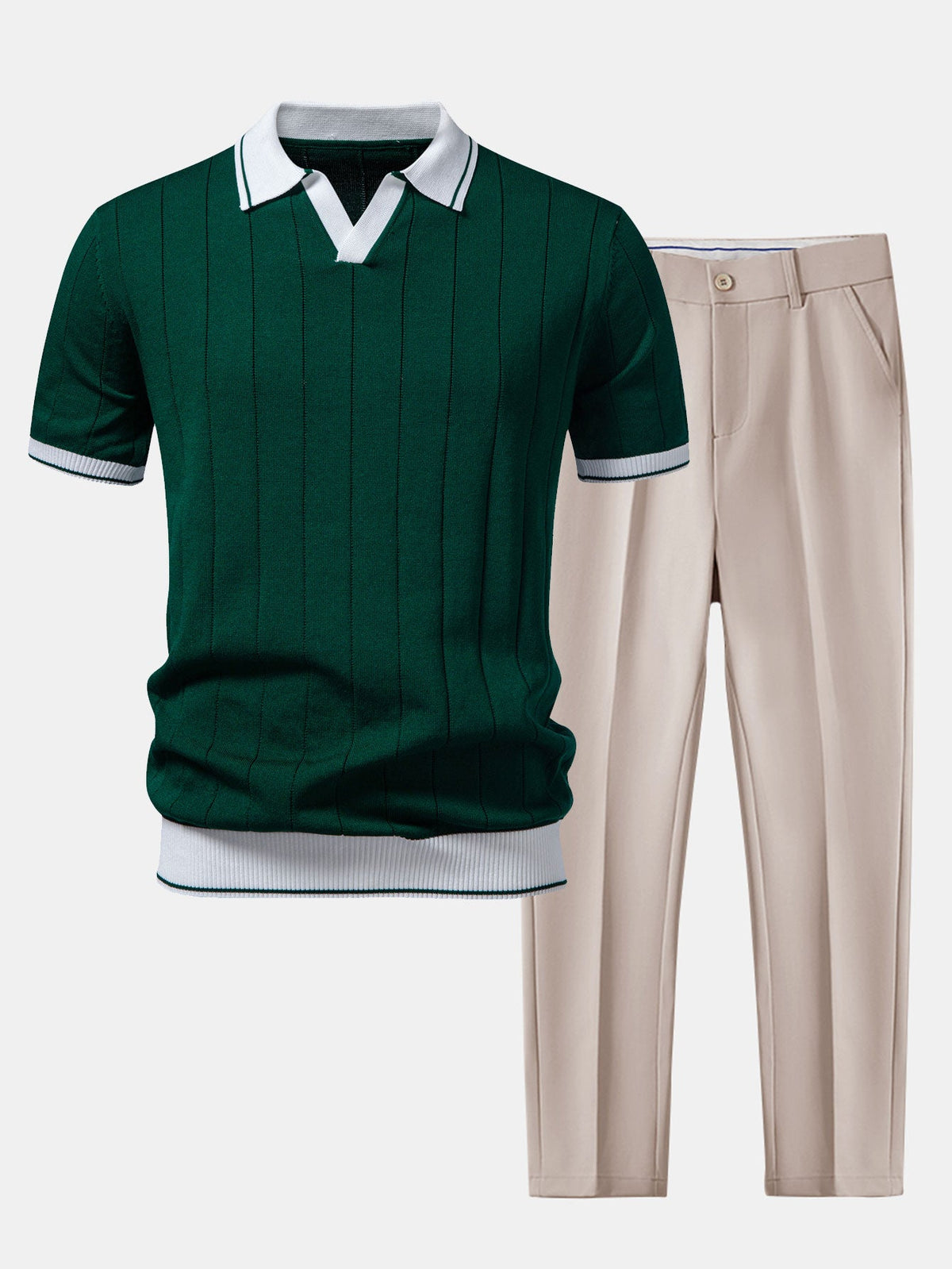 Egidio Men's Textured Knit Polo and Tapered Trousers Set product view