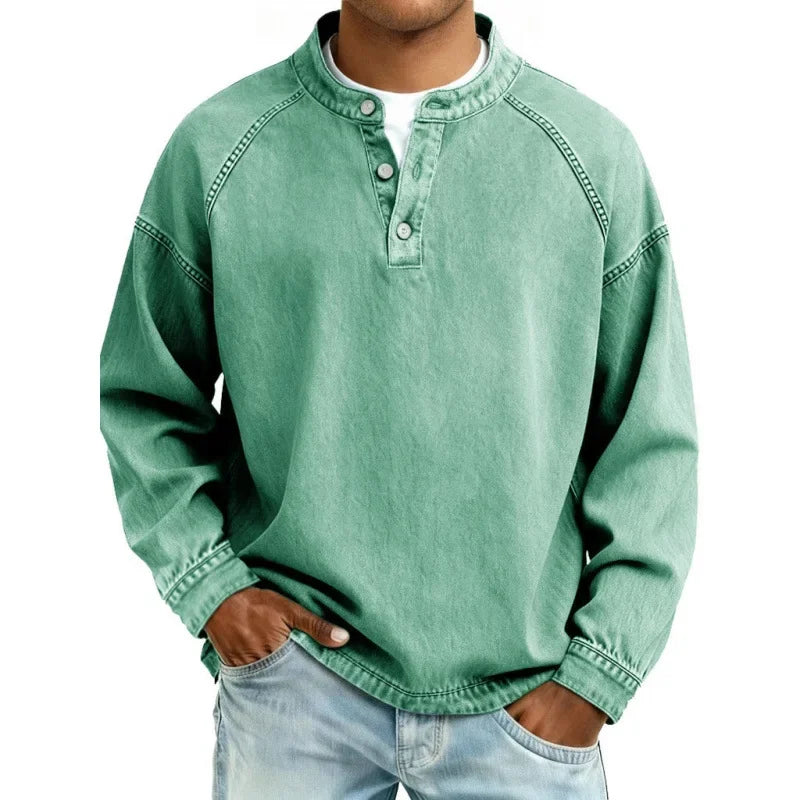 Leonardo | Henley da uomo a maniche lunghe con abbottonatura, vestibilità comoda e stile vintage