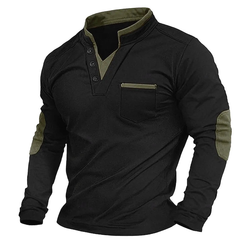 Salvatore | Maglione da uomo con scollo a V, bordi a contrasto e toppe sui gomiti, vestibilità comoda