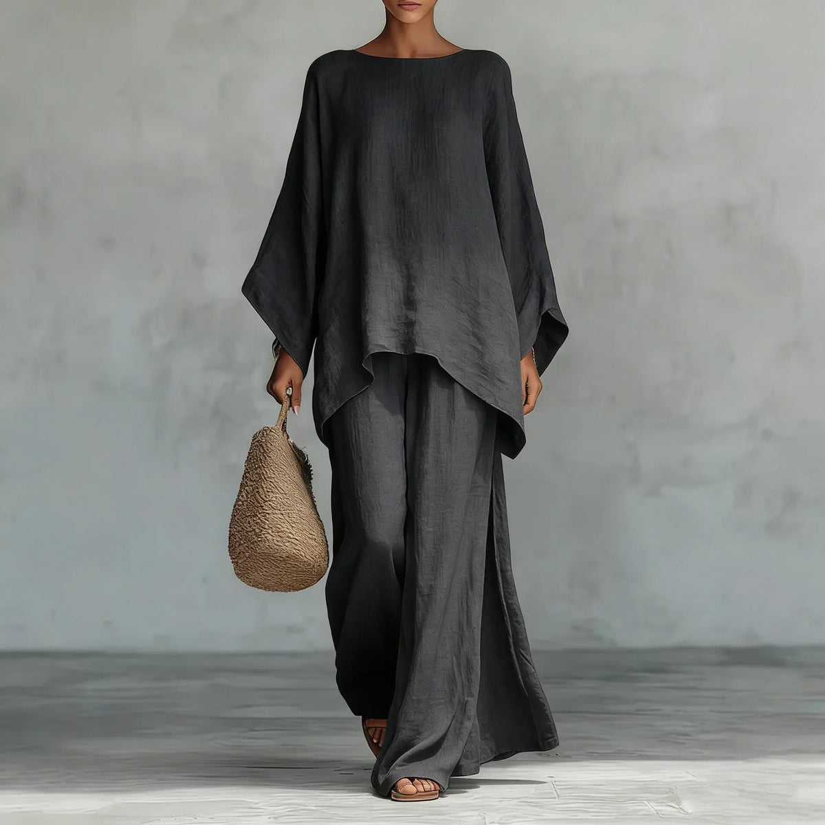 Elisabetta | Women's Asymmetric Two-Piece Set with Wide-Leg Pants