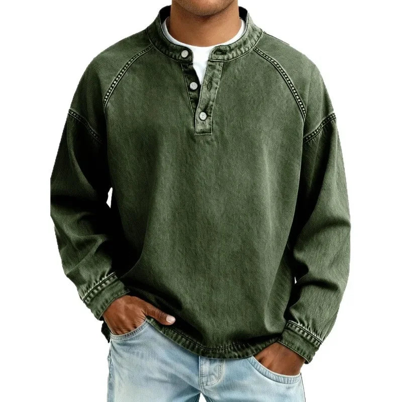 Leonardo | Henley da uomo a maniche lunghe con abbottonatura, vestibilità comoda e stile vintage