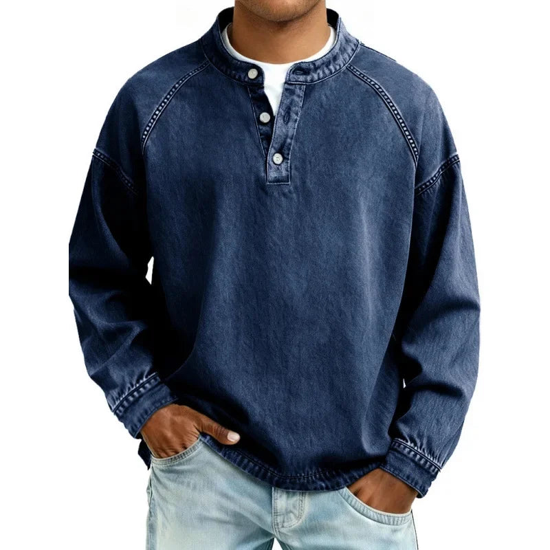 Leonardo | Henley da uomo a maniche lunghe con abbottonatura, vestibilità comoda e stile vintage