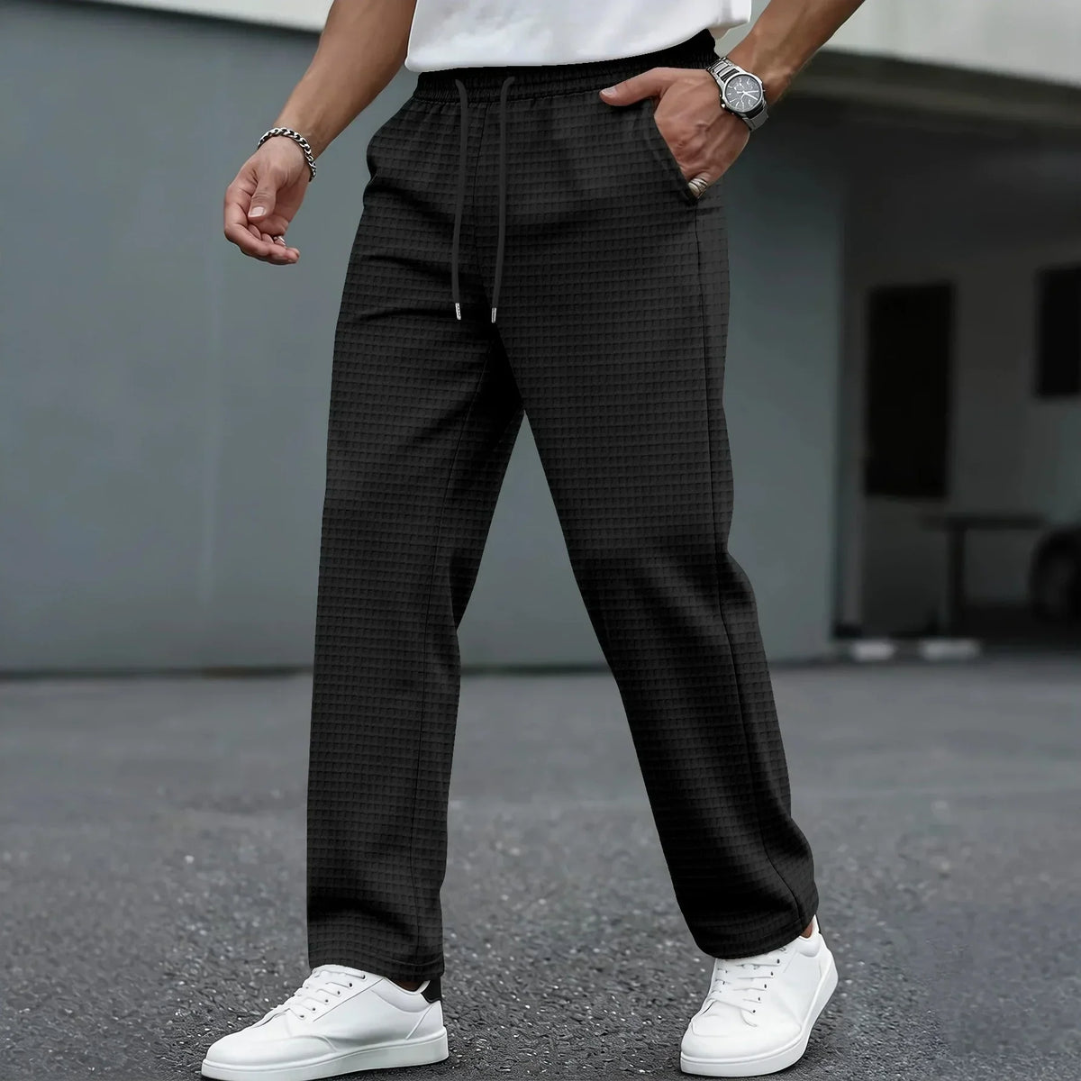 Adriano | Pantaloni da uomo con vita elasticizzata, coulisse, gamba dritta, stile elegante casual