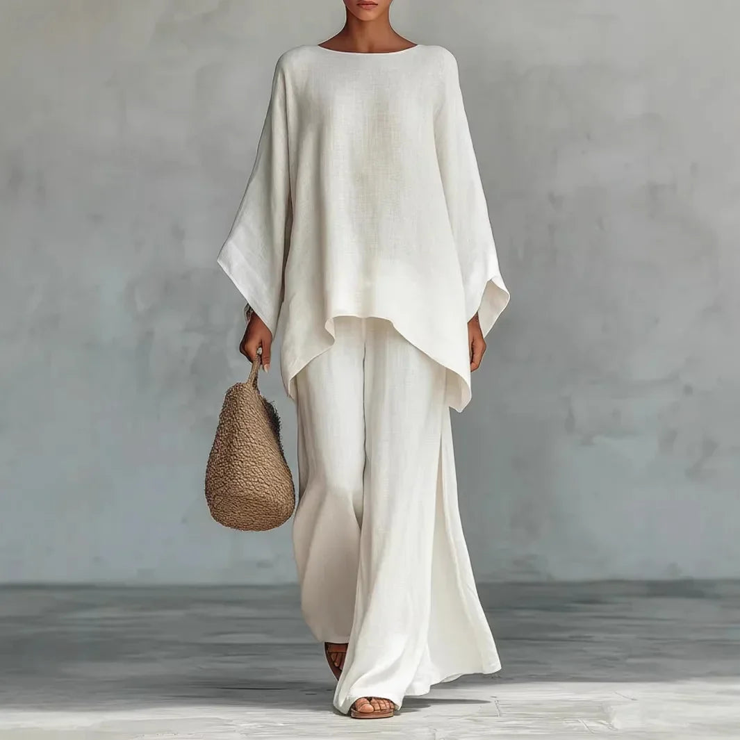 Elisabetta | Women's Asymmetric Two-Piece Set with Wide-Leg Pants