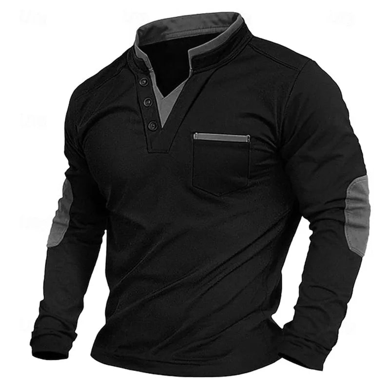 Salvatore | Maglione da uomo con scollo a V, bordi a contrasto e toppe sui gomiti, vestibilità comoda