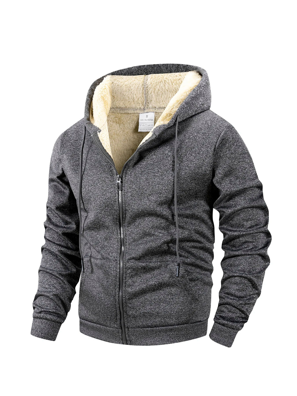 Andrea | Felpa con cappuccio da uomo in maglia, foderata in borg, con chiusura frontale integrale con zip