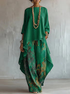 Women's Printed Asymmetric Top and Wide-Leg Trousers Set - original product view 4