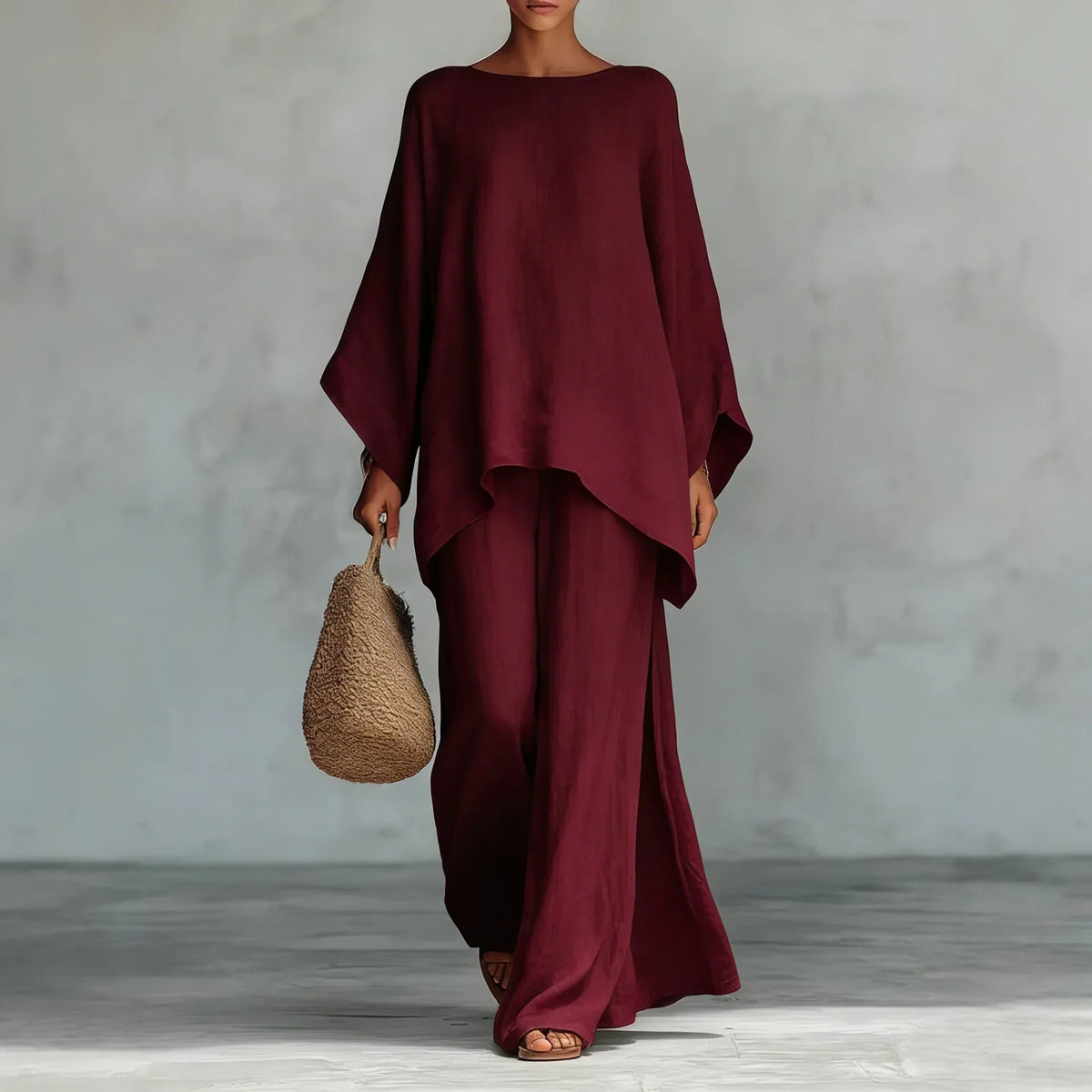 Elisabetta | Women's Asymmetric Two-Piece Set with Wide-Leg Pants
