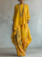 Women's Printed Asymmetric Top and Wide-Leg Trousers Set - original product view 1