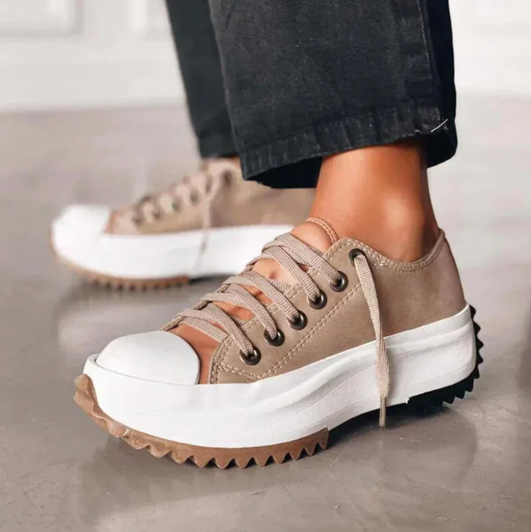 Fiorella | Women's Platform Low-Top Sneakers – Beige and Brown