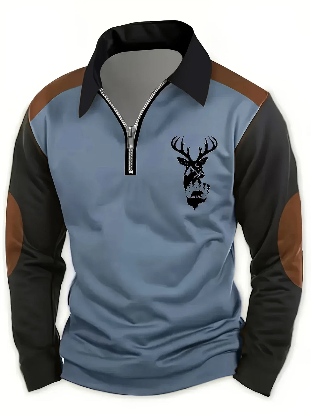 Filippo | Pullover da uomo con mezza zip, motivo a blocchi di colore, ricamo e maniche lunghe