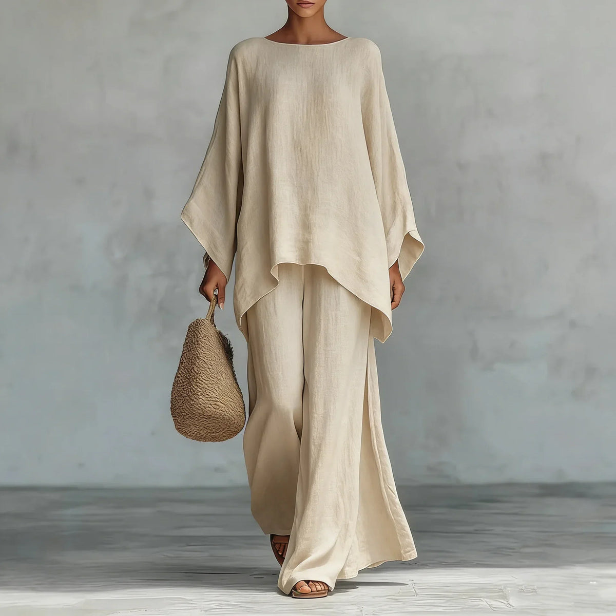 Elisabetta | Women's Asymmetric Two-Piece Set with Wide-Leg Pants