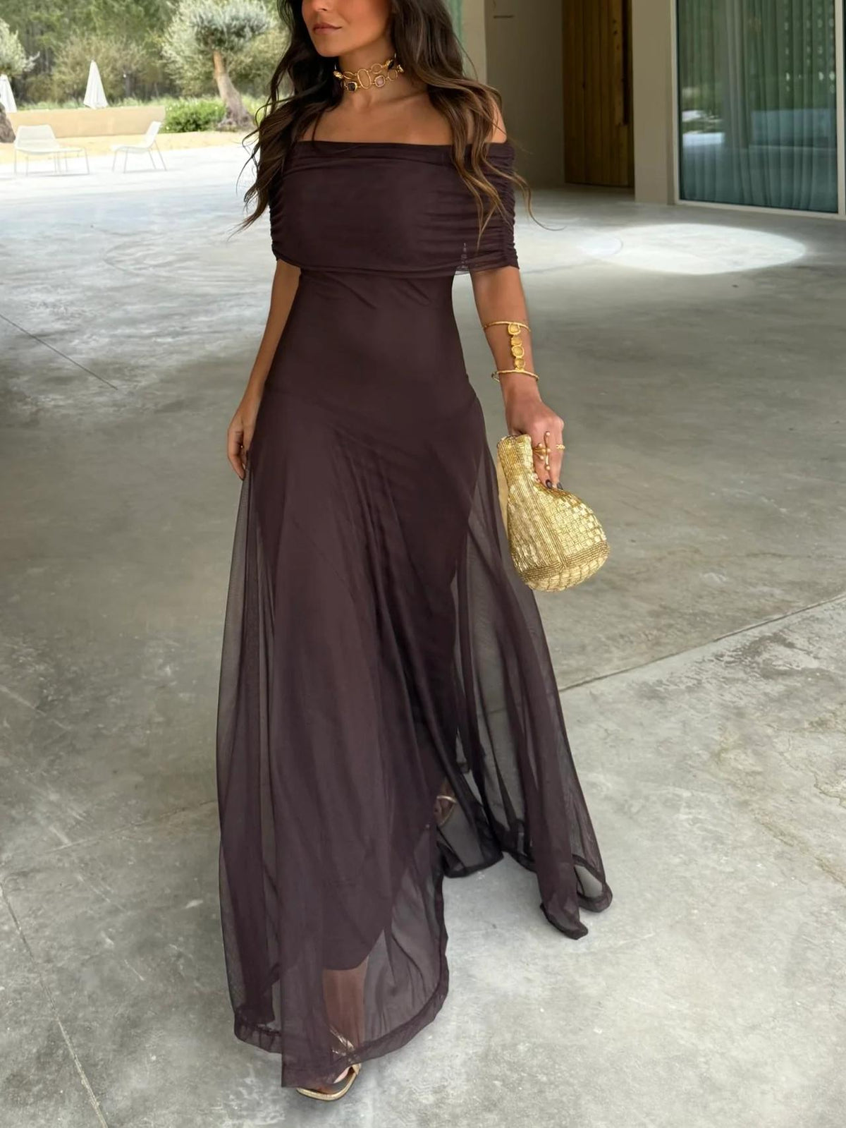 Women's Long Ceremony Dress with Sheer Mesh Overlay – source product image 2